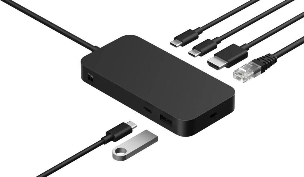 Microsoft Surface USB4 Dock. Technologie de connectivité: Avec fil, Interface de l'hôte: USB4. LAN Ethernet : taux de transfert des données: 1000 Mbit/s. Couleur du produit: Noir, Taux de d'actualisation maximal: 60 Hz